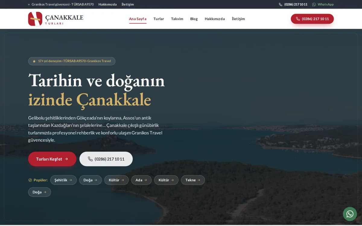 Çanakkale Turları ana sayfası: günübirlik tur kategorileri ve tur vitrini